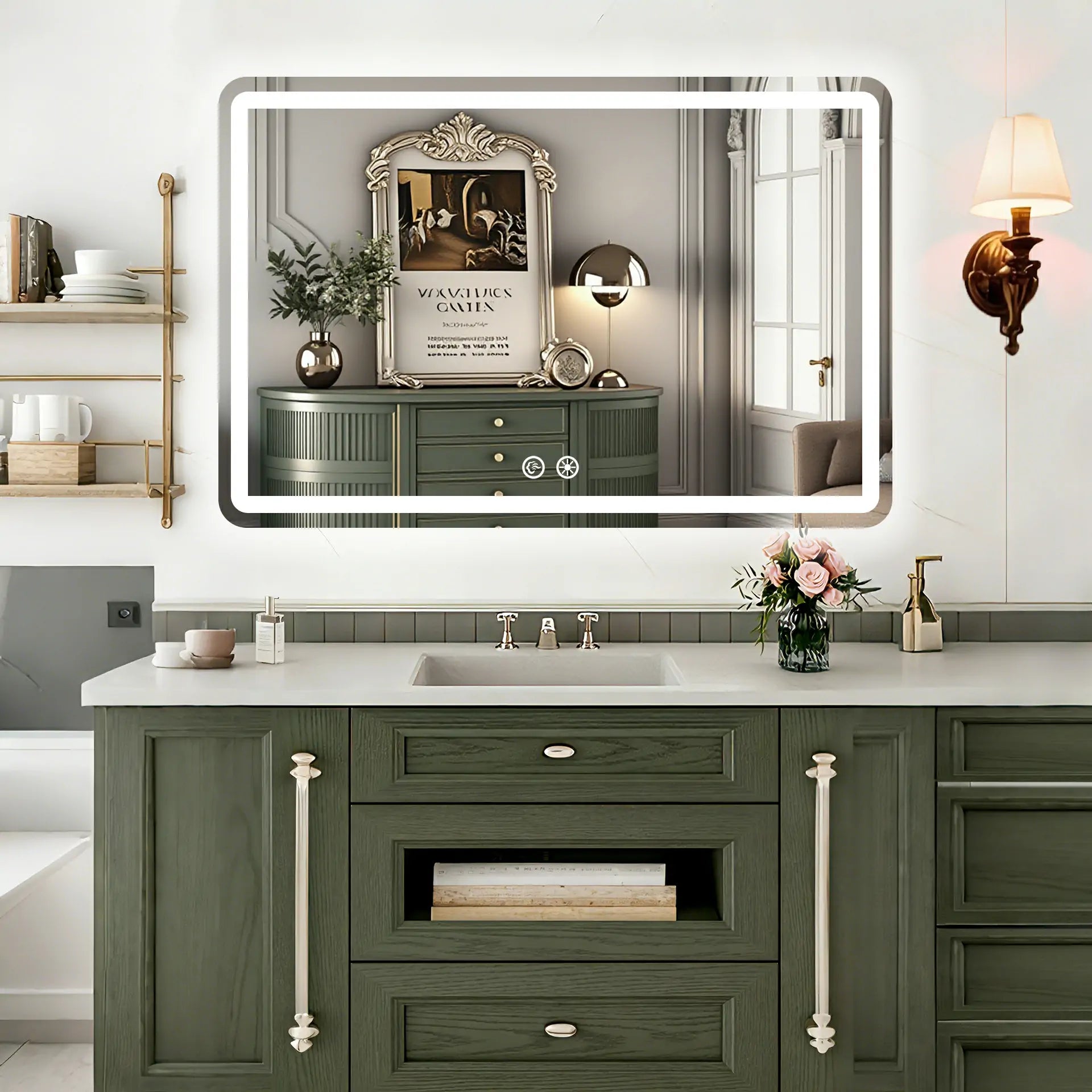 Anti-fog + 3-color Lights + 5mm HD Bathroom Mirror 35"Wx23"H