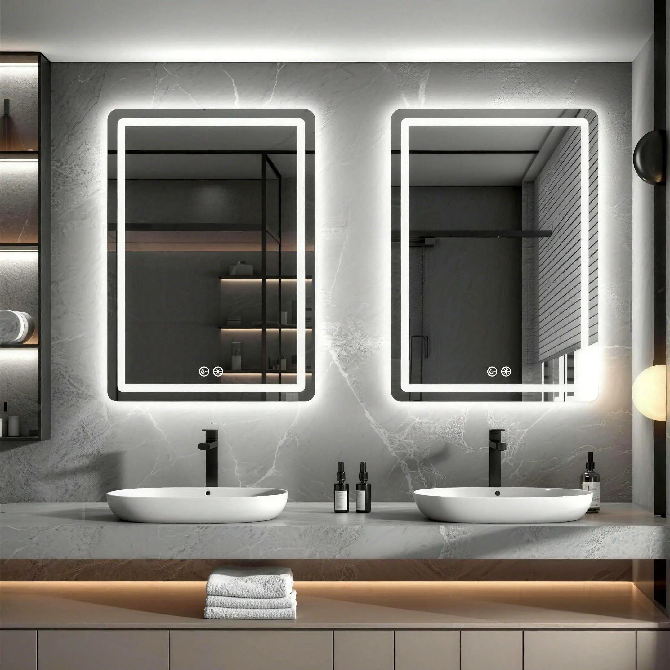 2 Pack Vertical Rectangular LED Bathroom Mirror