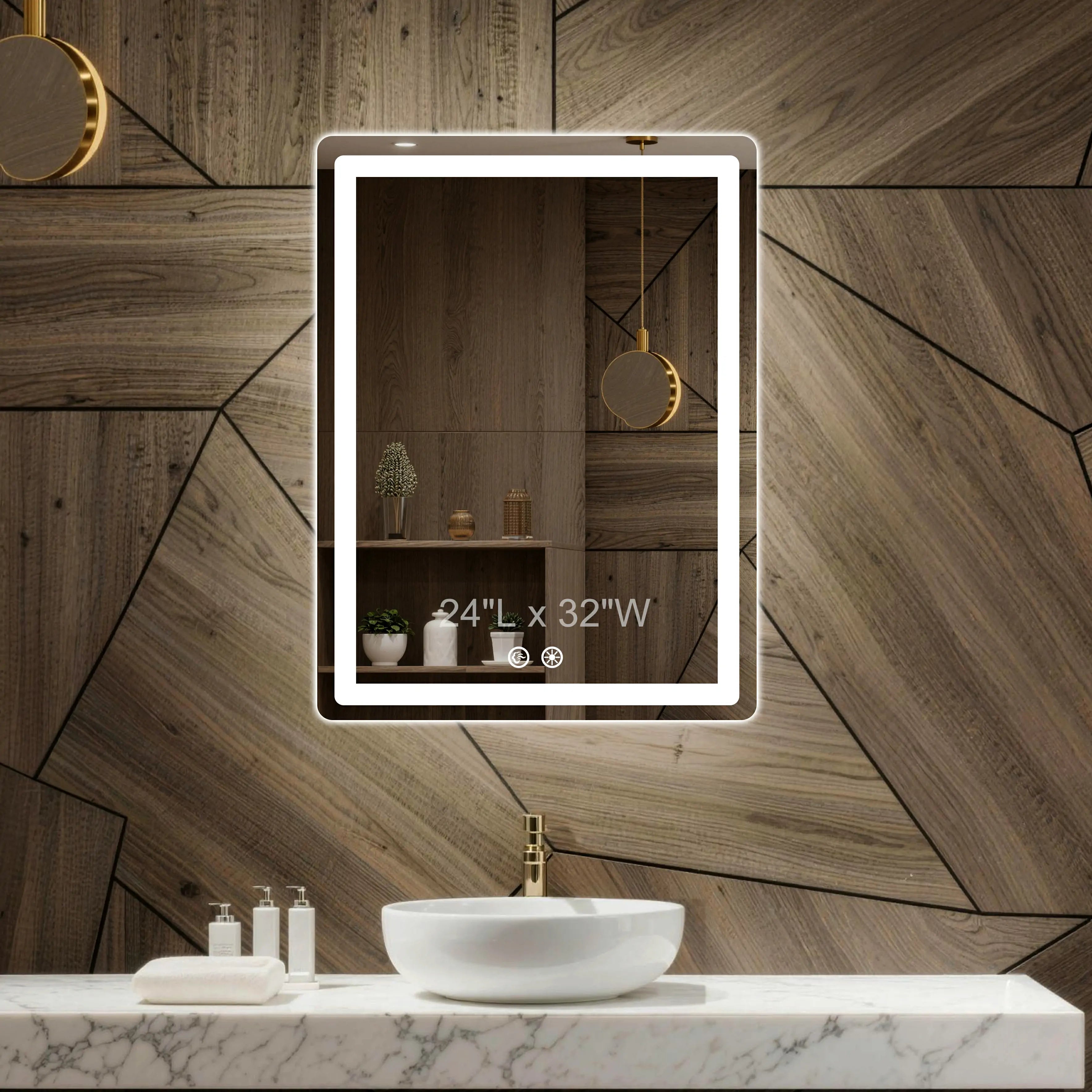 Anti-fog + 3-color Lights + 5mm HD Bathroom Mirror 24"Wx32"H