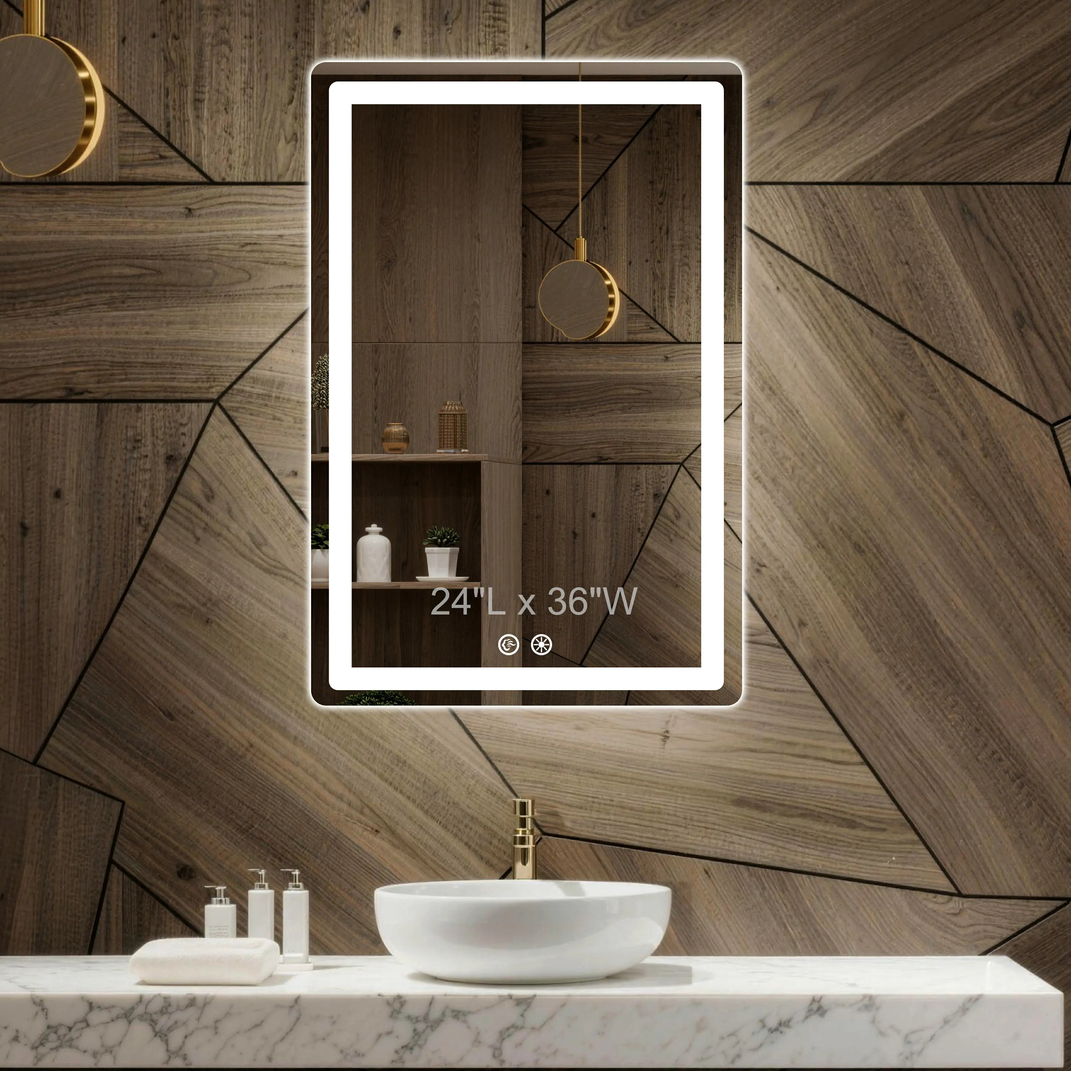 Anti-fog + 3-color Lights + 5mm HD Bathroom Mirror 24"Wx36"H