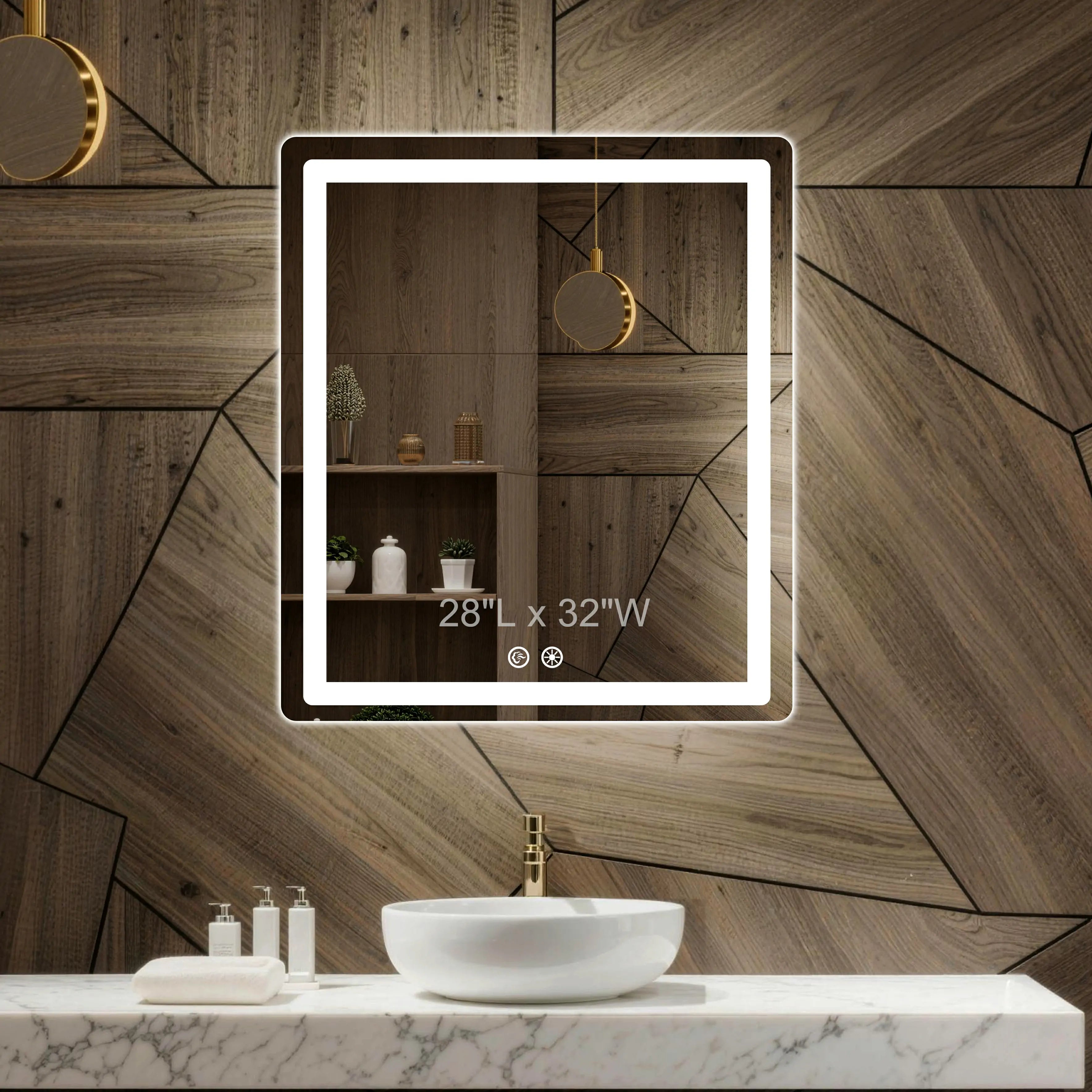 Anti-fog + 3-color Lights + 5mm HD Bathroom Mirror 28"Wx32"H