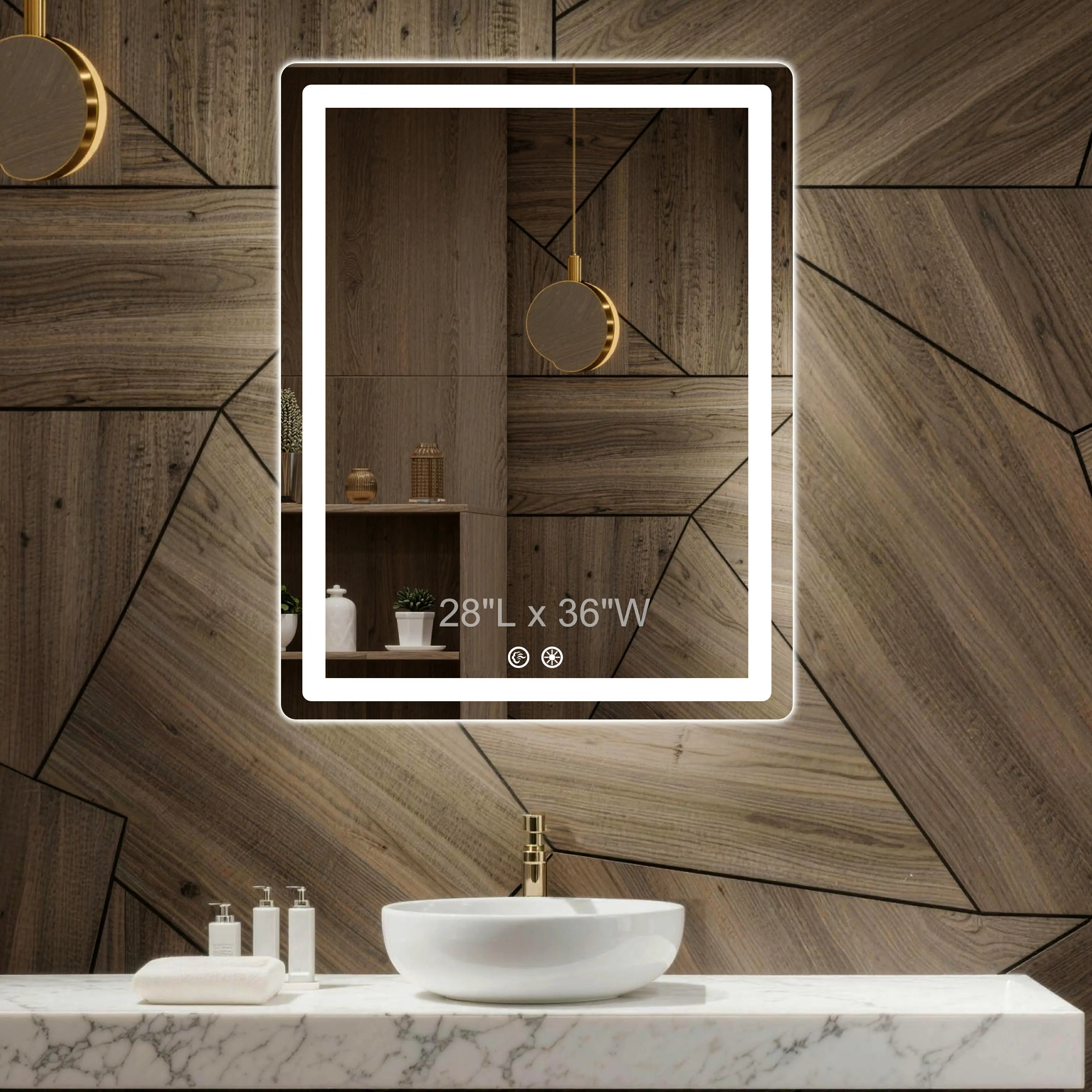 Anti-fog + 3-color Lights + 5mm HD Bathroom Mirror 28"Wx36"H