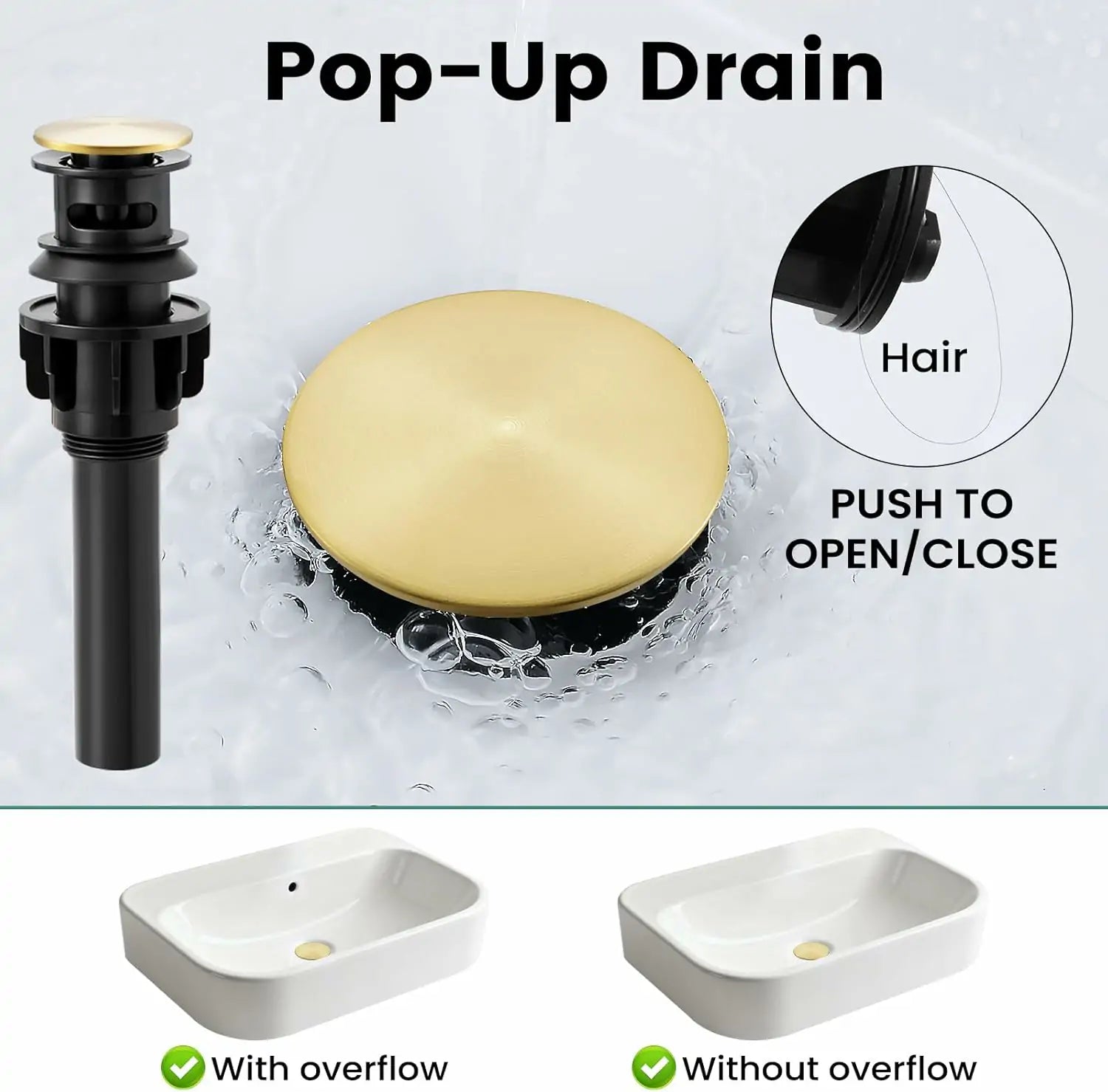 8 Inch Pull Down 3 Hole Brushed Gold Bathroom Faucet