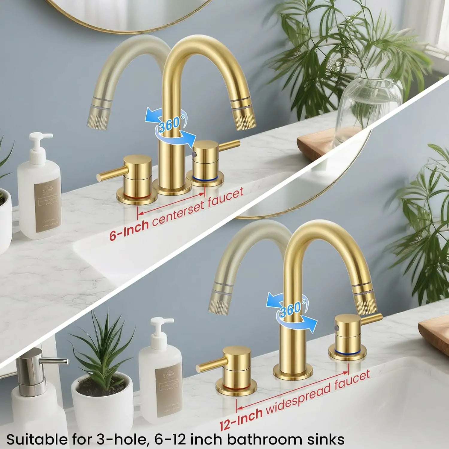 8 Inch Pull Down 3 Hole Brushed Gold Bathroom Faucet