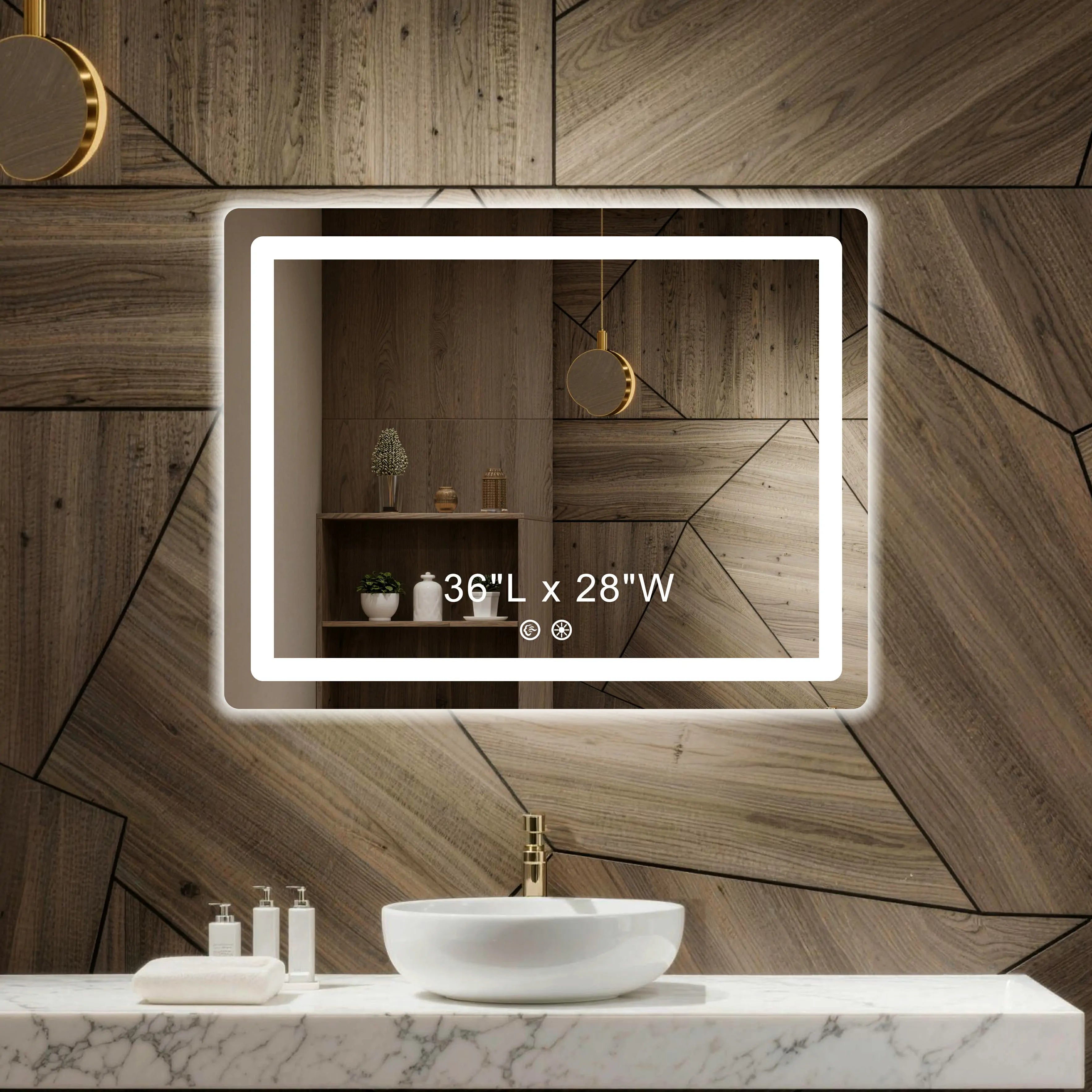 Anti-fog + 3-color Lights + 5mm HD Bathroom Mirror 36"Wx28"H