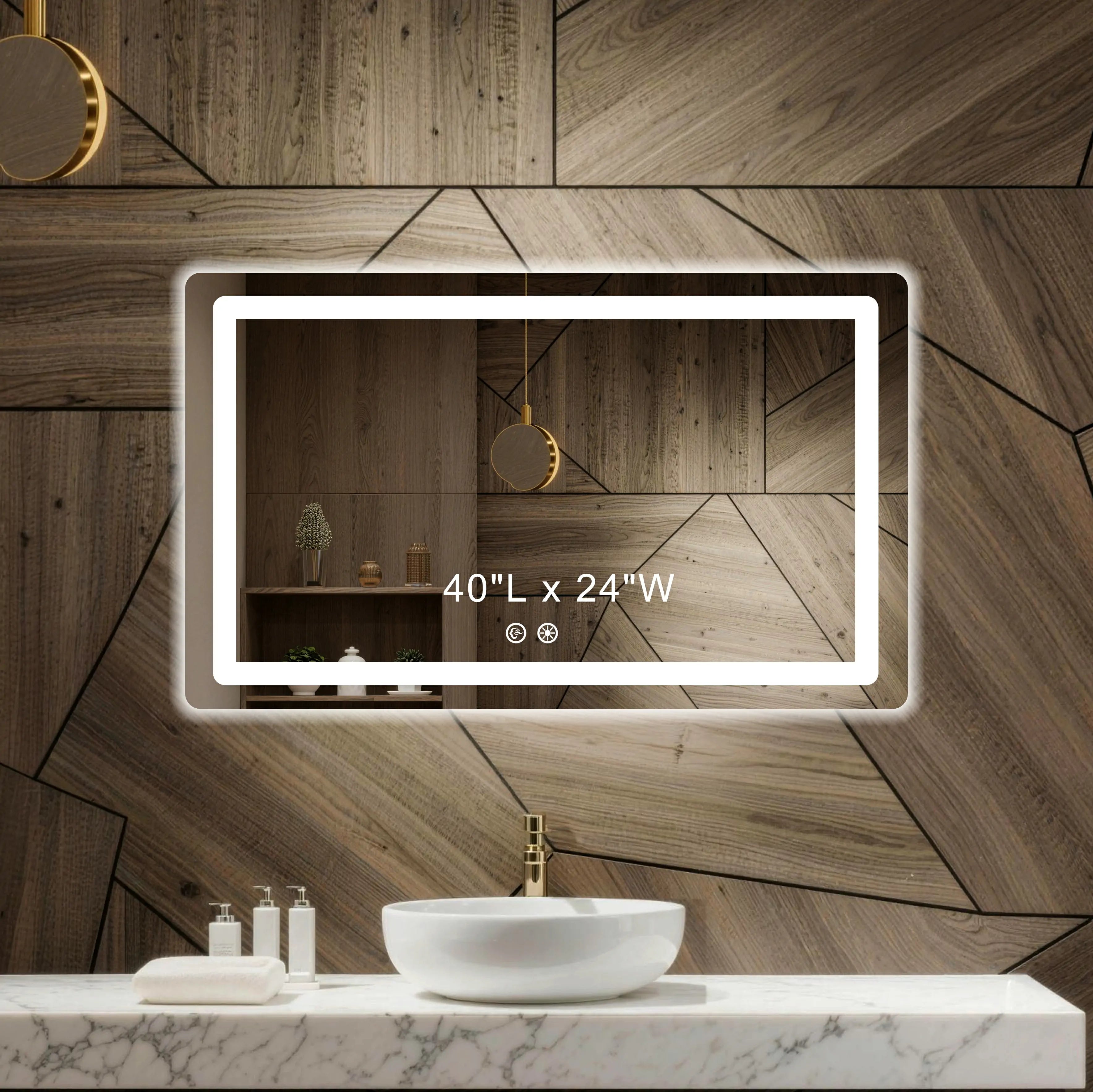 Anti-fog + 3-color Lights + 5mm HD Bathroom Mirror 40"Wx24"H