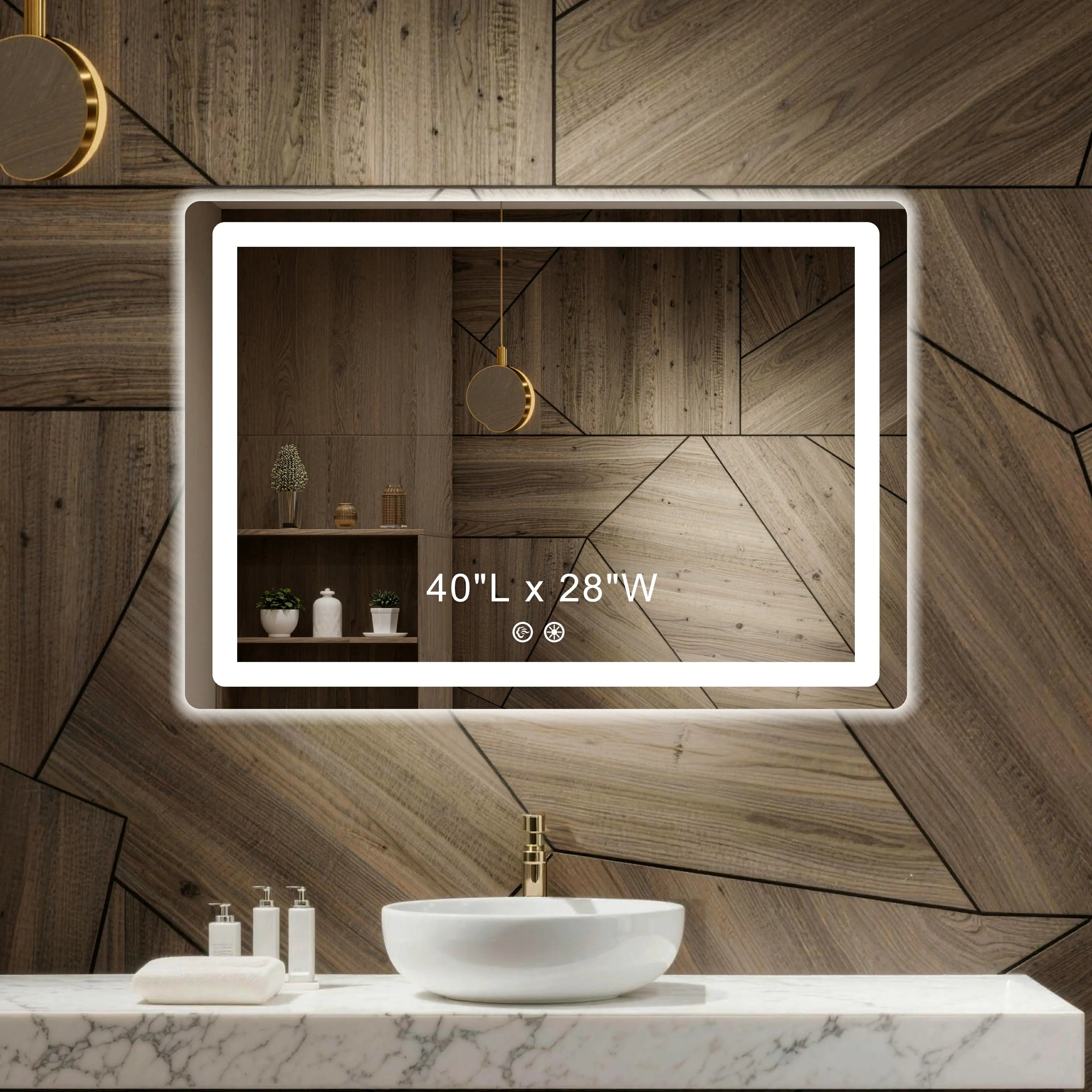 Anti-fog + 3-color Lights + 5mm HD Bathroom Mirror 40"Wx28"H