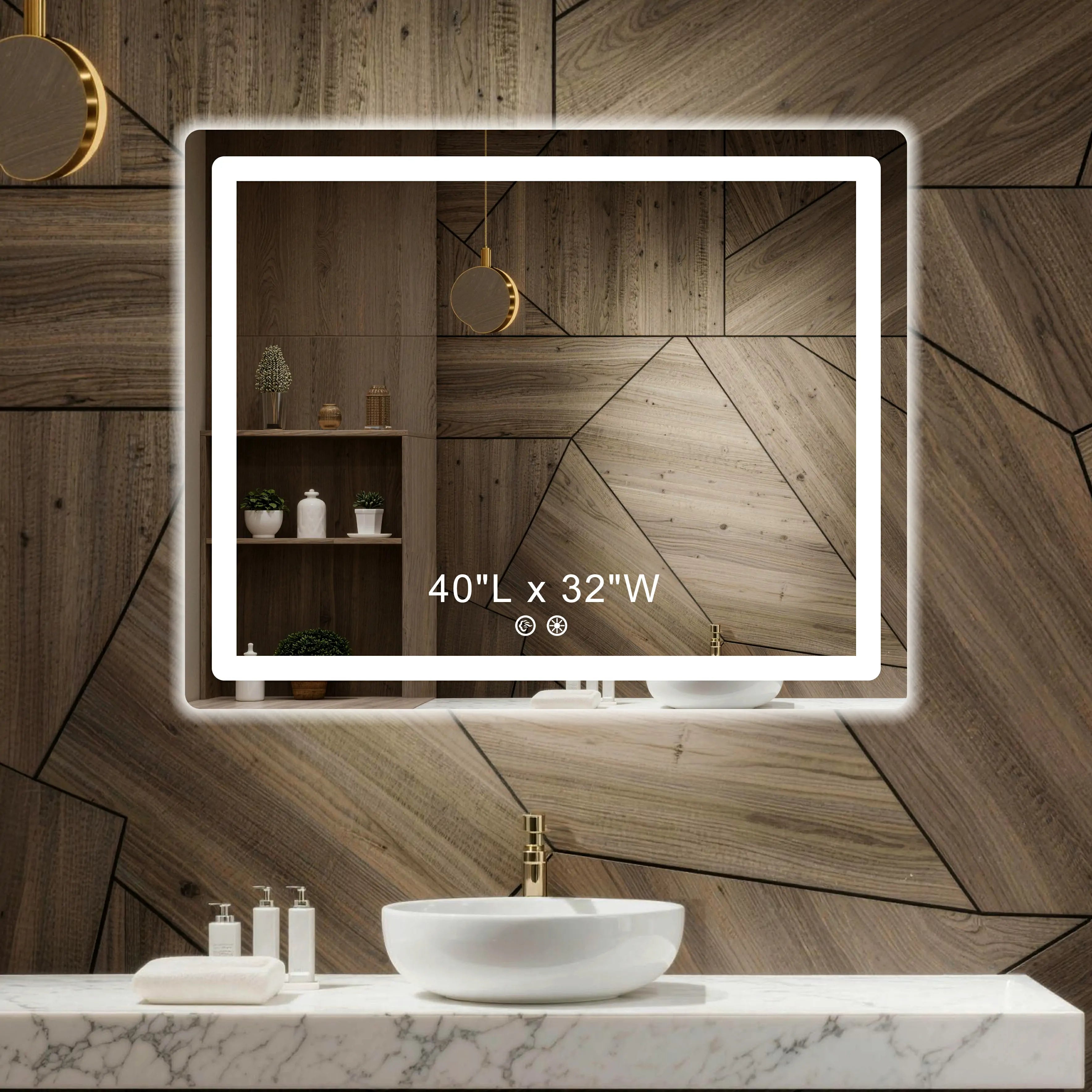 Anti-fog + 3-color Lights + 5mm HD Bathroom Mirror 40"Wx32"H