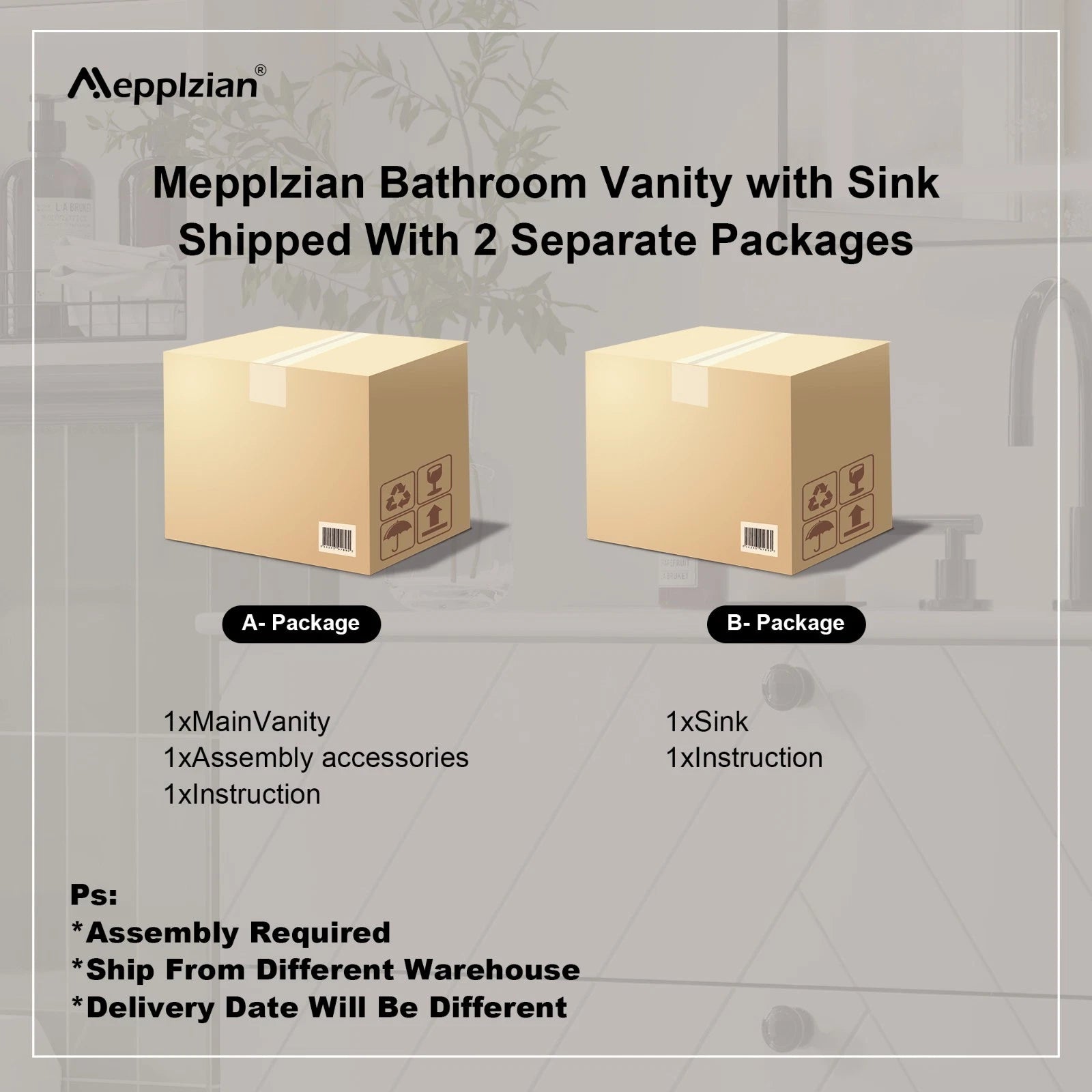 36" Wall Mounted Bathroom Vanity Cabinet with Ceramic Sink Combo White Wavy