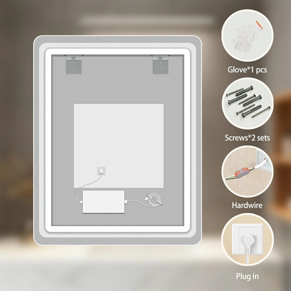 Anti-fog + 3-color Lights + 5mm HD Bathroom Mirror 24"Wx32"H