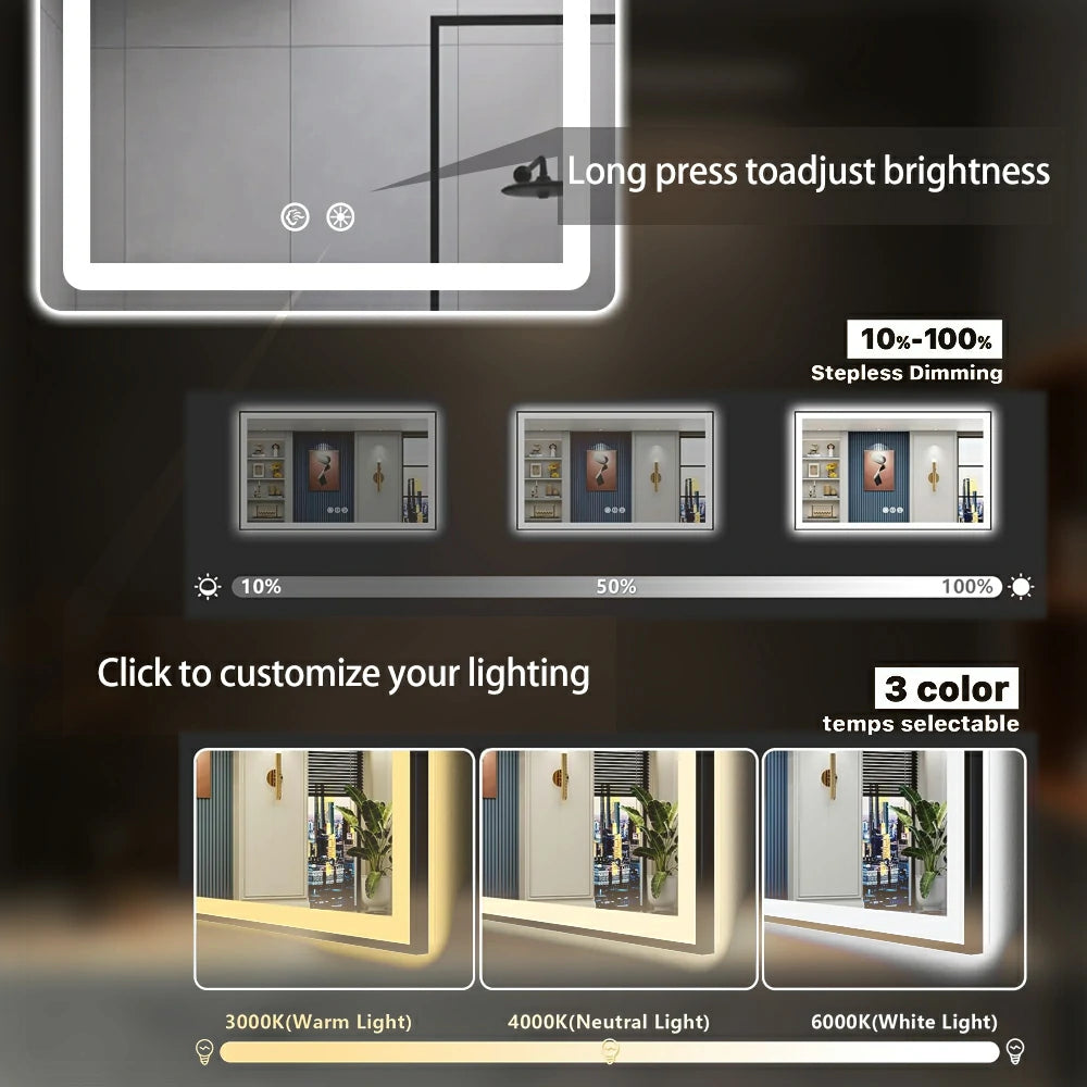 2 Pack Vertical Rectangular LED Bathroom Mirror
