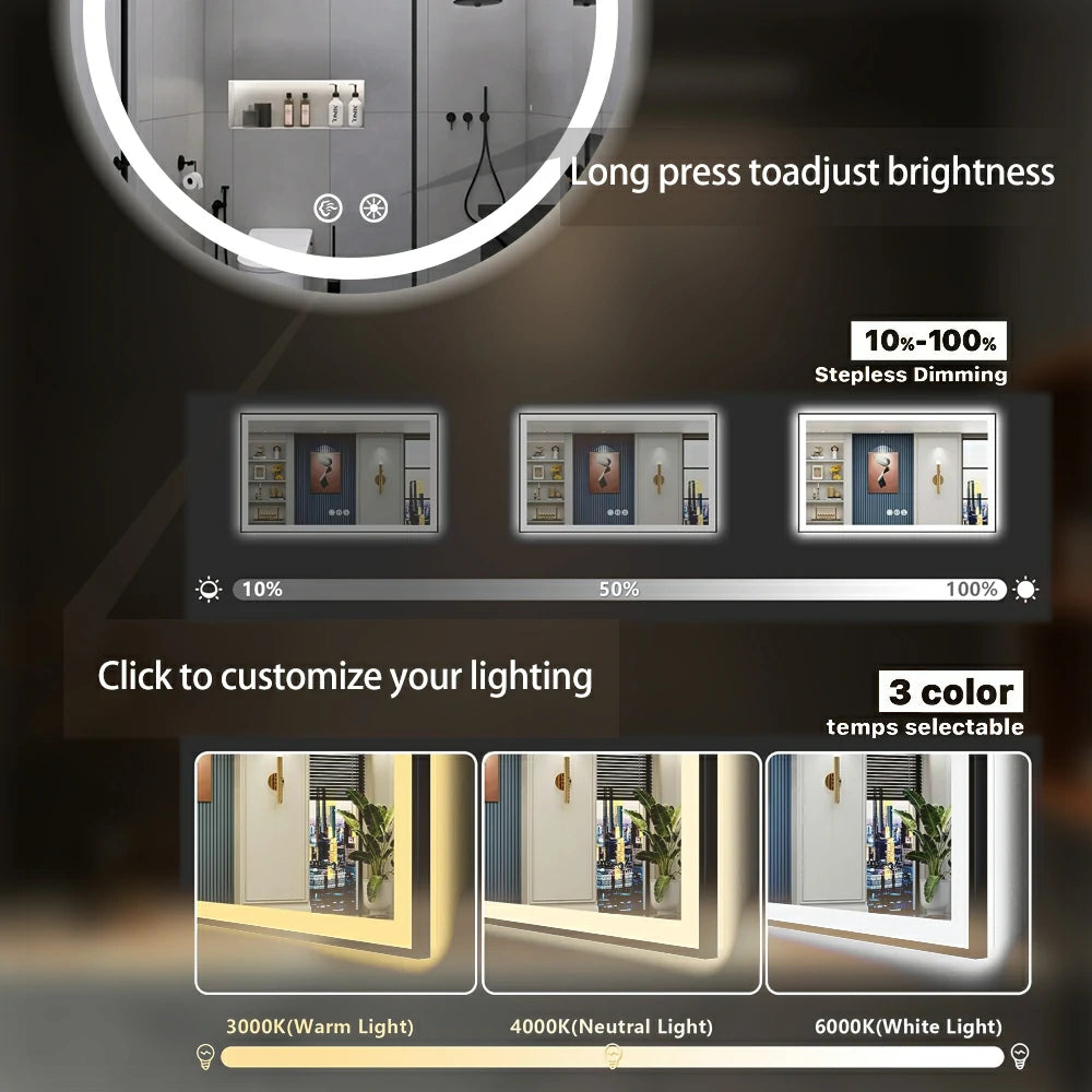 Round LED Bathroom Frameless Vanity Mirror