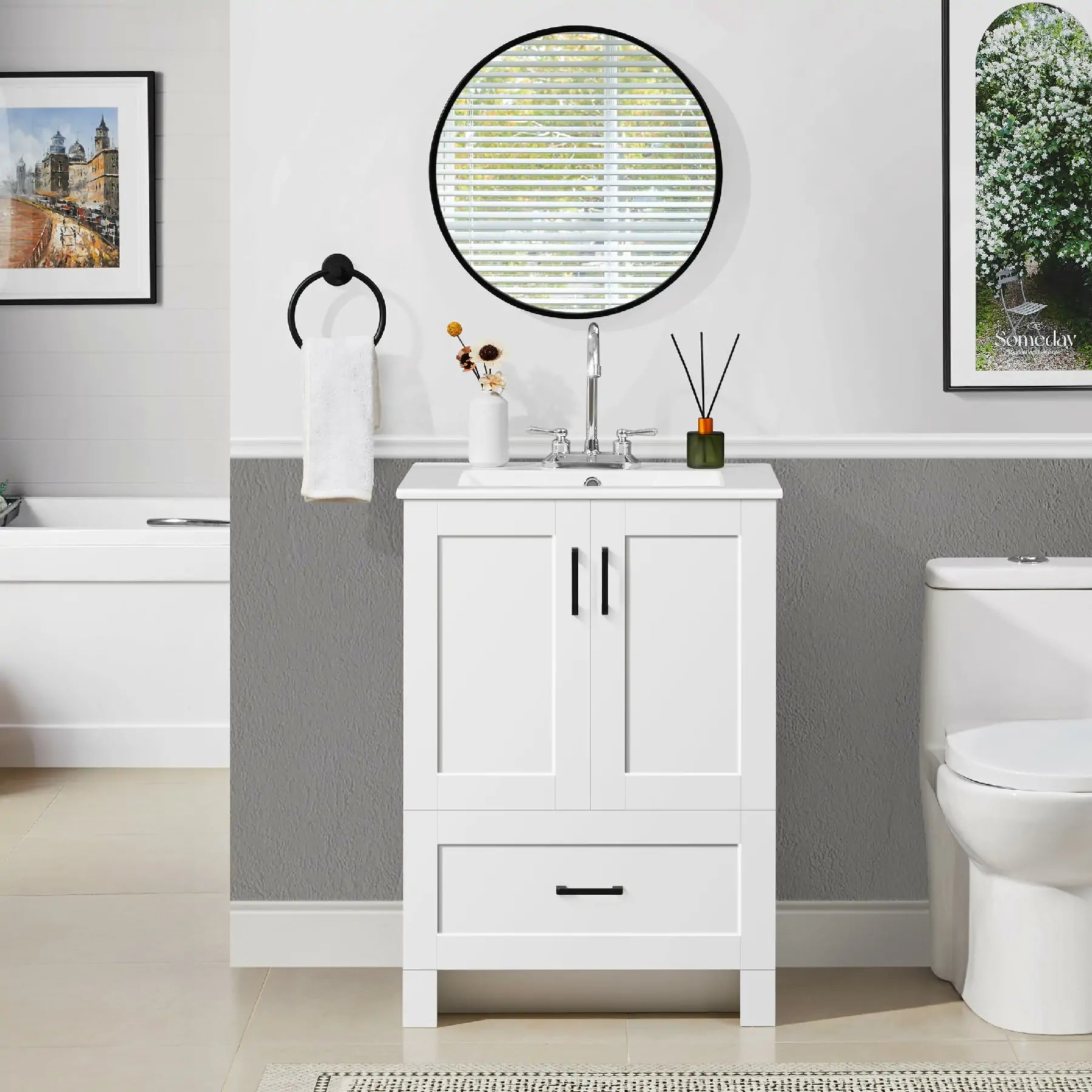 24“ 30" Bathroom Vanity with Sink Ceramic Basin
